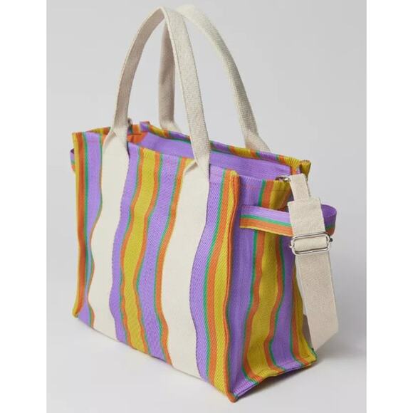 Urban Outfitters BDG Serena Mesh Tote Bag Medium Size Multi Stripe Purple Yellow - Picture 13 of 14